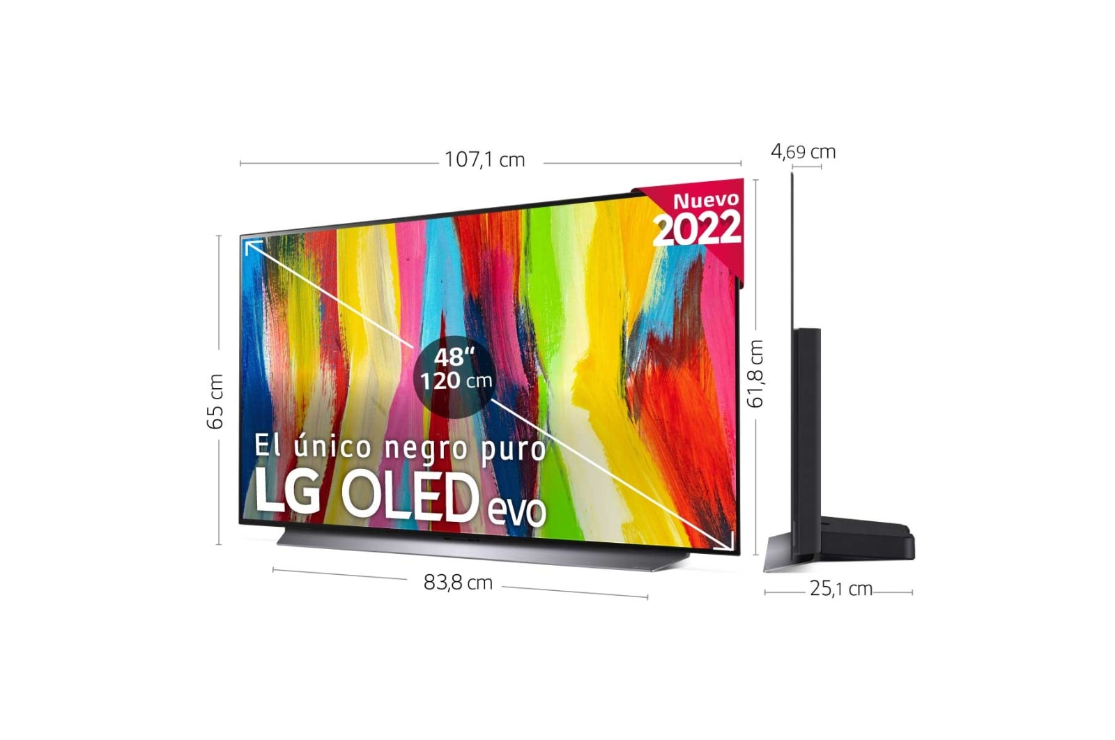 LG Televisor LG 4K OLED evo, Procesador Inteligente de Máxima Potencia 4K a9 Gen 5 con IA, compatible con el 100% de formatos HDR, HDR Dolby Vision y Dolby Atmos, Smart TV webOS22, el mejor TV para Gaming. , OLED48C24LA