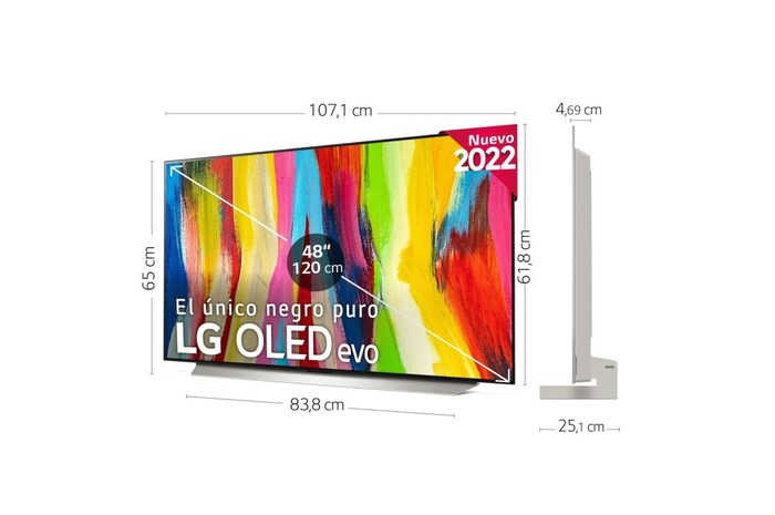 LG Televisor LG  4K OLED evo, Procesador Inteligente de Máxima Potencia 4K a9 Gen 5 con IA, compatible con el 100% de formatos HDR, HDR Dolby Vision, Dolby Atmos, Smart TV webOS22, el mejor TV para Gaming., OLED48C25LB