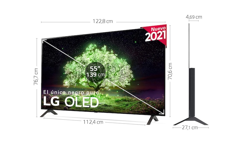 LG 4K OLED, SmartTV webOS 6.0, Procesador Inteligente 4K α7 Gen4 con AI, HDR Dolby Vision, DOLBY ATMOS [Clase de eficiencia energética G], OLED55A16LA