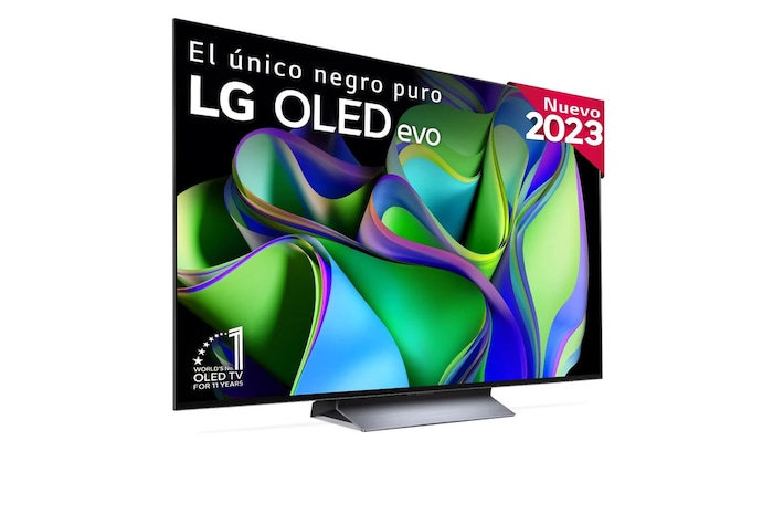 LG TV LG OLED evo 4K de 55'' C3, Procesador Máxima Potencia, Dolby Vision / Dolby ATMOS, Smart TV webOS23, el mejor TV para Gaming., Slightly-angled left-facing side view., OLED55C34LA