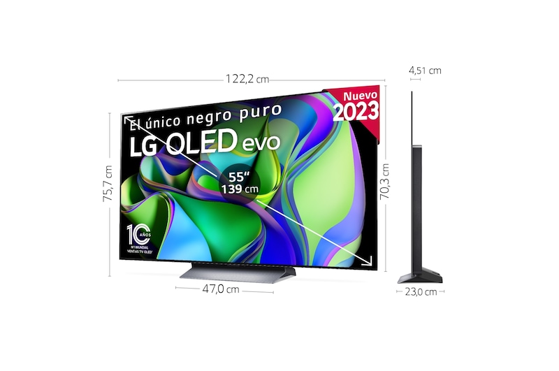 LG TV LG  OLED evo 4K de 55'' C3, Procesador Máxima Potencia, Dolby Vision / Dolby ATMOS, Smart TV webOS23, el mejor TV para Gaming., OLED55C36LC