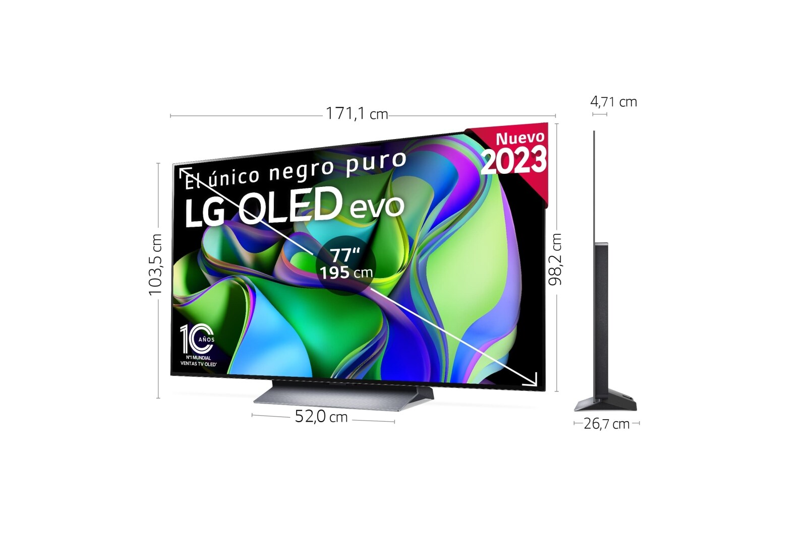 LG TV LG  OLED evo 4K de 77'' C3, Procesador Máxima Potencia, Dolby Vision / Dolby ATMOS, Smart TV webOS23, el mejor TV para Gaming., OLED77C34LA