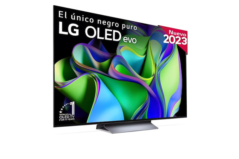 LG TV LG  OLED evo 4K de 77'' C3, Procesador Máxima Potencia, Dolby Vision / Dolby ATMOS, Smart TV webOS23, el mejor TV para Gaming., Slightly-angled left-facing side view., OLED77C36LC