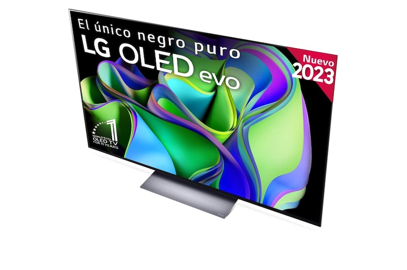 LG TV LG  OLED evo 4K de 77'' C3, Procesador Máxima Potencia, Dolby Vision / Dolby ATMOS, Smart TV webOS23, el mejor TV para Gaming., Slightly-angled right-facing side view., OLED77C36LC