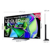 LG TV LG  OLED evo 4K de 77'' C3, Procesador Máxima Potencia, Dolby Vision / Dolby ATMOS, Smart TV webOS23, el mejor TV para Gaming., Slightly-angled right-facing side view., OLED77C36LC