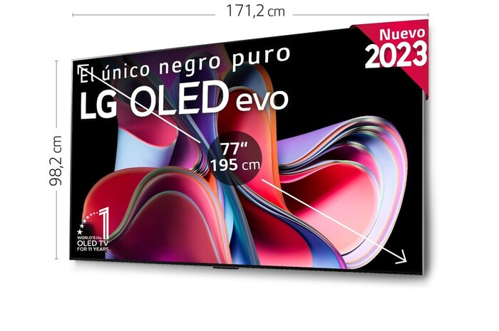 LG TV LG OLED evo 4K de 77'' G3, Procesador Máxima Potencia, Dolby Vision / Dolby ATMOS, Smart TV webOS23, el mejor TV para Gaming. Perfecta Integración en Pared., OLED77G36LA