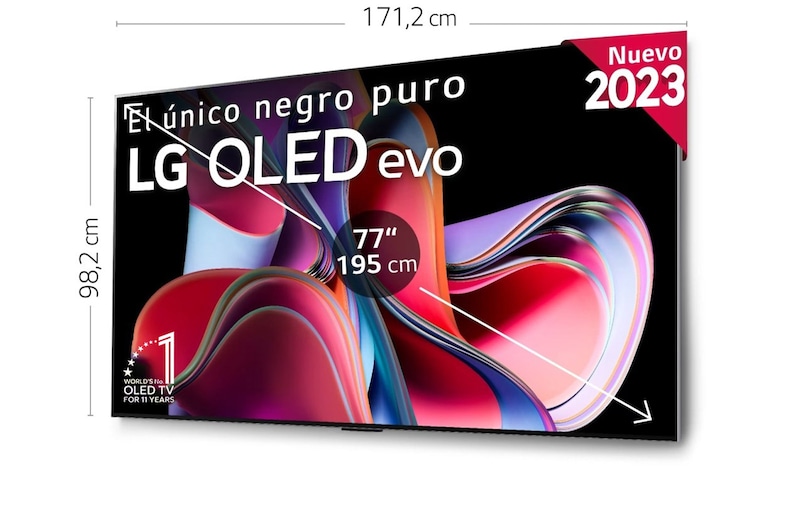 LG TV LG OLED evo 4K de 77'' G3, Procesador Máxima Potencia, Dolby Vision / Dolby ATMOS, Smart TV webOS23, el mejor TV para Gaming. Perfecta Integración en Pared., OLED77G36LA