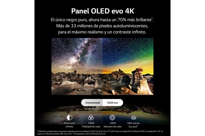 LG TV LG OLED evo 4K de 77'' G3, Procesador Máxima Potencia, Dolby Vision / Dolby ATMOS, Smart TV webOS23, el mejor TV para Gaming. Perfecta Integración en Pared., OLED77G36LA