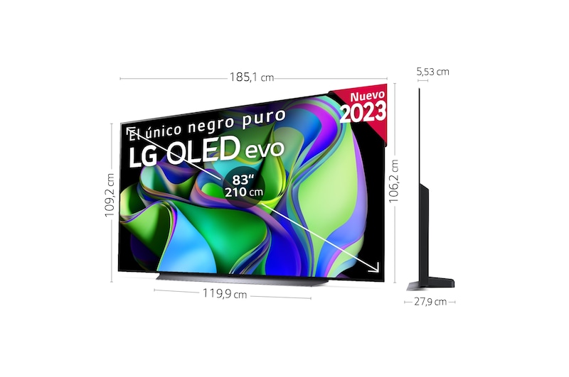 LG TV LG  OLED evo 4K de 83'' C3, Procesador Máxima Potencia, Dolby Vision / Dolby ATMOS, Smart TV webOS23, el mejor TV para Gaming., OLED83C36LA