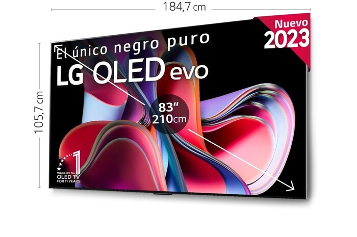 LG TV LG OLED evo 4K de 83'' G3, Procesador Máxima Potencia, Dolby Vision / Dolby ATMOS, Smart TV webOS23, el mejor TV para Gaming. Perfecta Integración en Pared., OLED83G36LA