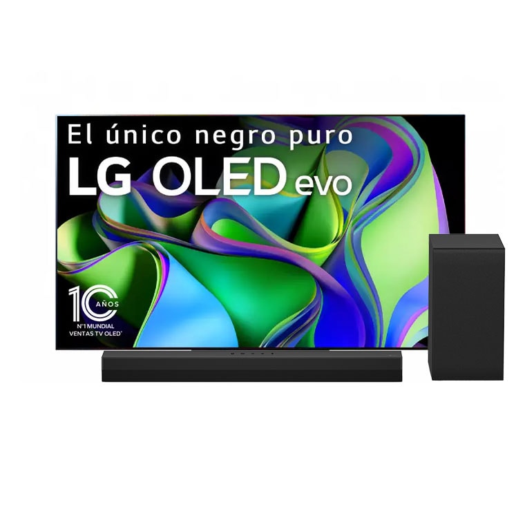 Vista frontal de TV LG OLED 4K de 65" C3 + Barra de sonido inteligente LG S40T OLED65C3LA.ESB.EEES.C