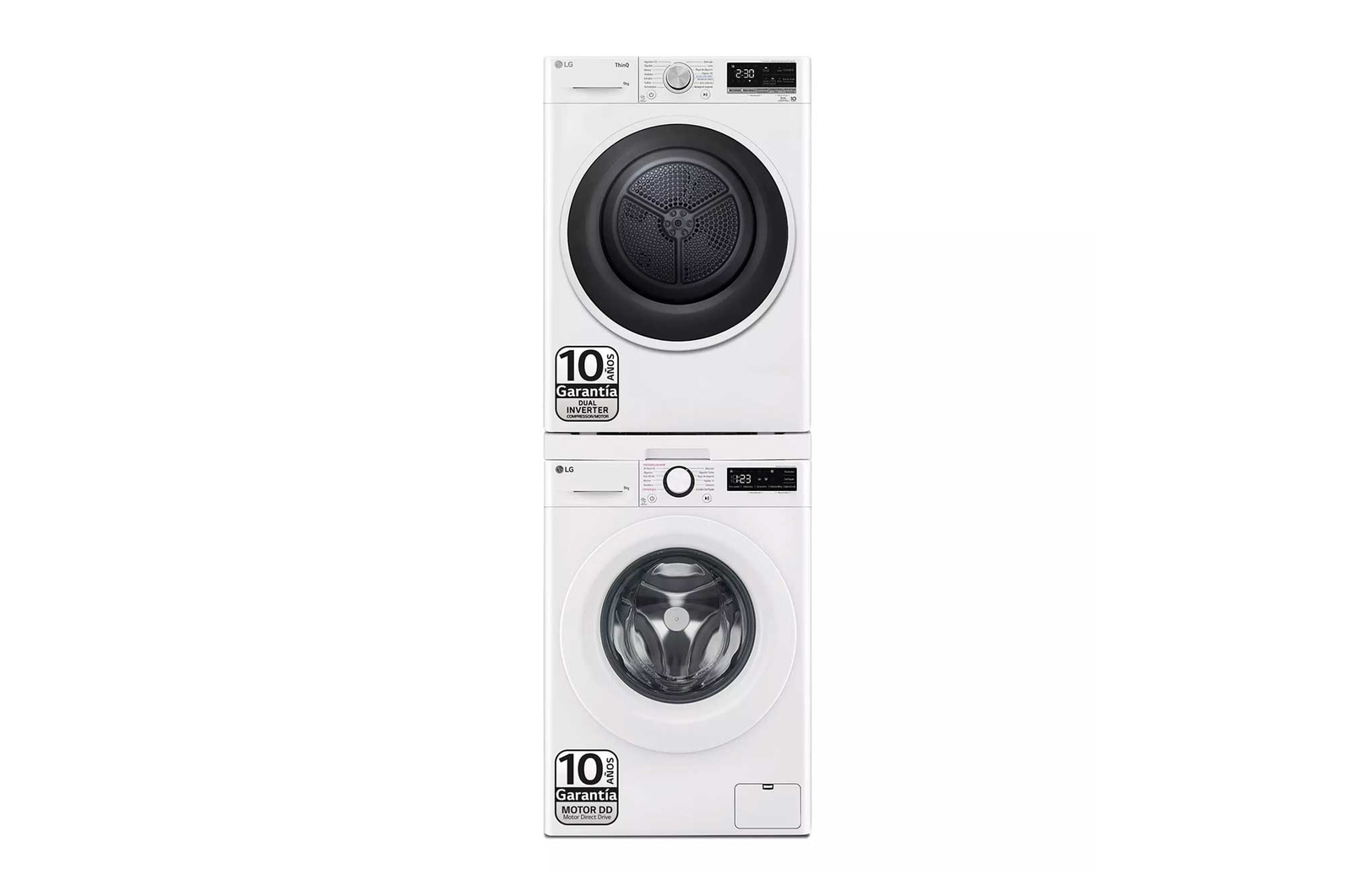 LG Torre de Lavado, Blanca, Lavadora 9kg, 1400rpm, un 10% mas eficiente que A + Secadora 9kg, A+++, TORRE0909KG.SET.EEES.C