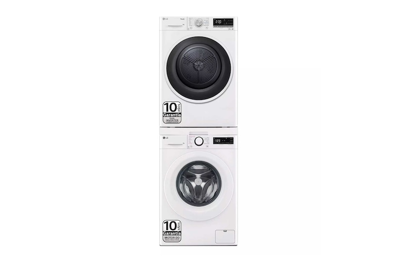 LG Torre de Lavado, Blanca, Lavadora 9kg, 1400rpm, un 10% mas eficiente que A + Secadora 9kg, A+++, TORRE0909KG.SET.EEES.C