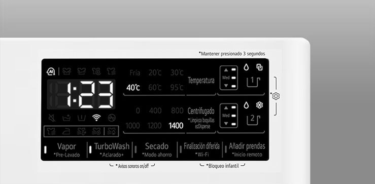 Imagen de la lavadora y el display