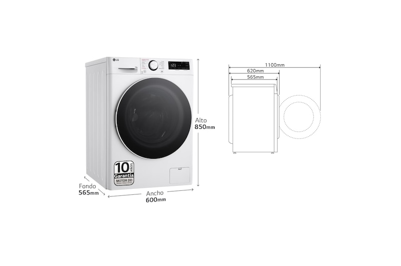 LG Lavadora inteligente AI Direct Drive. TurboWash 360º, Vapor,  10kg ,  1400rpm Un 10% más eficiente que A, Serie 600, F4WR6010A0W, F4WR6010A0W, thumbnail 2