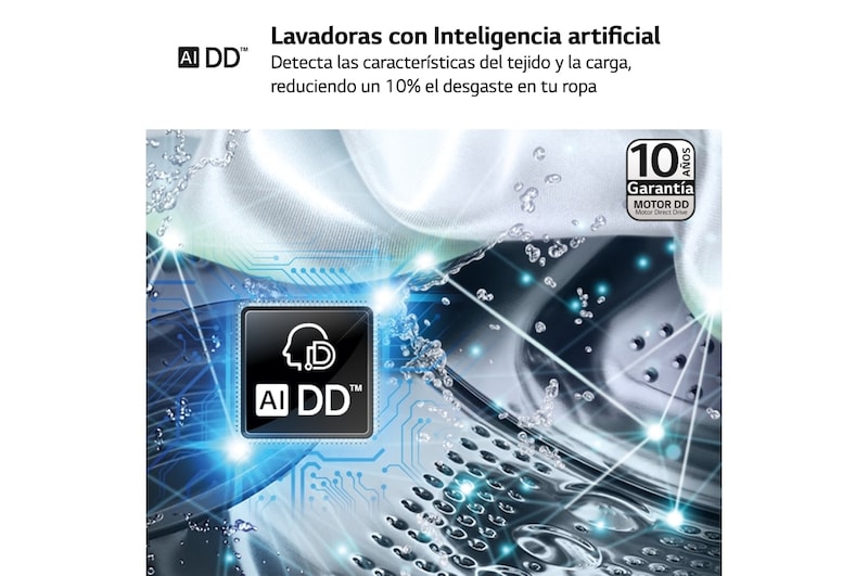 LG Lavadora inteligente AI Direct Drive. TurboWash 360º, Vapor,  10kg ,  1400rpm Un 10% más eficiente que A, Serie 600, F4WR6010A0W, F4WR6010A0W, thumbnail 4