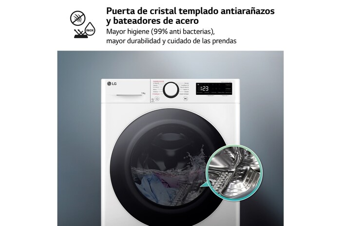 LG Lavadora inteligente AI Direct Drive. TurboWash 360º, Vapor, 13kg , 1400rpm Un 20% más eficiente que A, Serie 600, F4WR6013A0W, F4WR6013A0W, thumbnail 7
