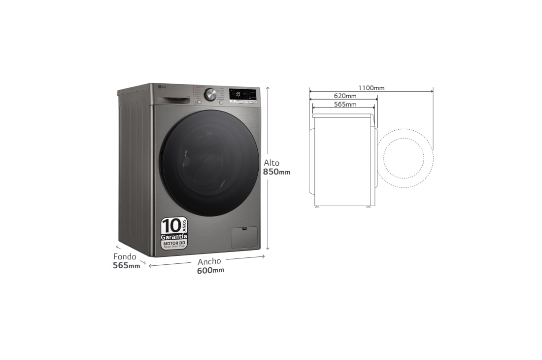 LG Lavadora inteligente AI Direct Drive. TurboWash 360º, Vapor+, 10kg , 1400rpm Un10% más eficiente que A, Serie 700, F4WR7010AGS, F4WR7010AGS, thumbnail 2