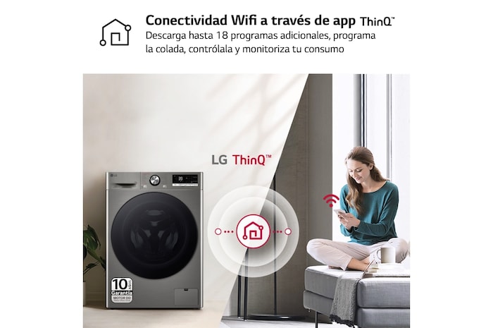LG Lavadora inteligente AI Direct Drive. TurboWash 360º, Vapor+, 10kg , 1400rpm Un10% más eficiente que A, Serie 700, F4WR7010AGS, F4WR7010AGS, thumbnail 9