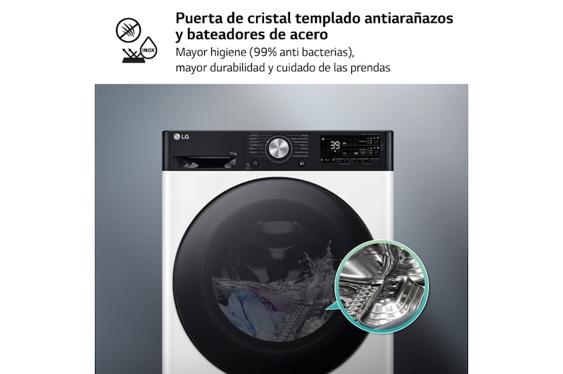 LG Lavadora 11kg ,  1400rpm  Un 10% más eficiente que A, TurboWash 360º-  Dosificador automático detergente, F4WR7511AGH, F4WR7511AGH