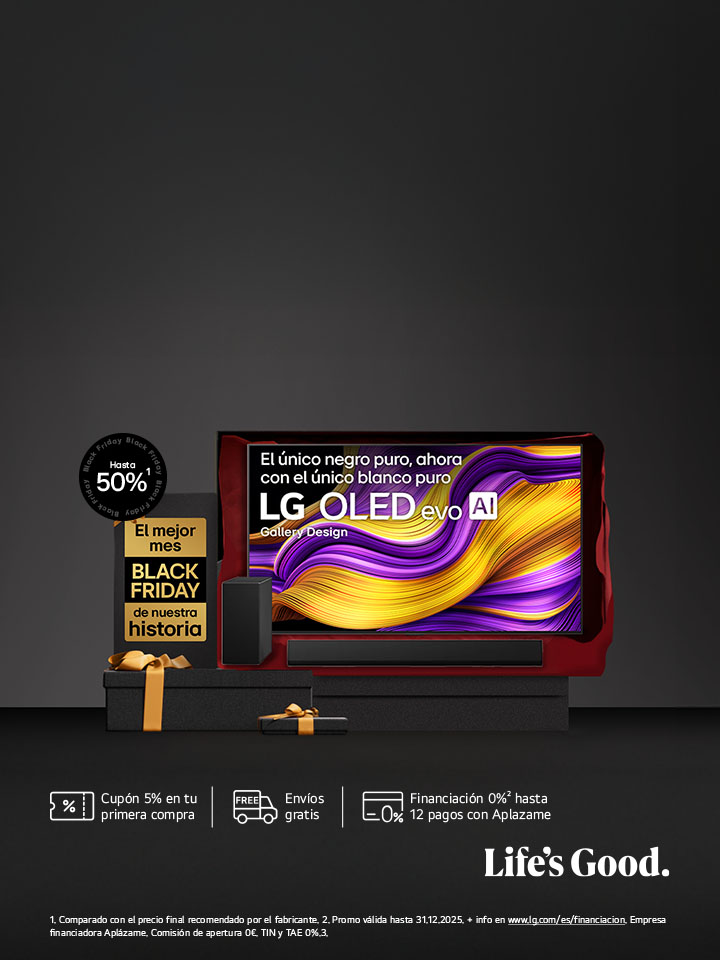 En la pantalla de un televisor LG OLED evo AI hay una imagen abstracta llena de detalles, colores y con un contraste impresionante. Detrás del televisor se puede ver una versión ampliada del procesador alpha 11 AI Gen2 Processor. Brilla una luz que ilumina los circuitos del microchip que lo rodea. El título dice: “LG OLED evo AI”. También se puede ver el texto “impulsado por el procesador LG alpha 11 AI processor Gen2”. En la esquina hay un logo dorado con estrellas que dice: "world's number one OLED TV for 12 years".