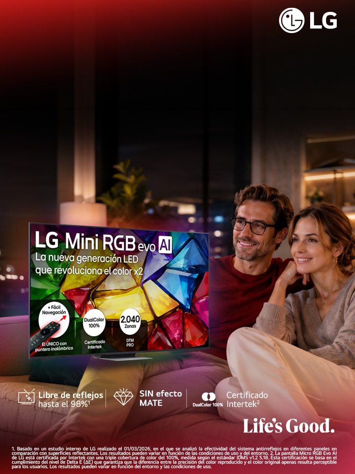 En la pantalla de un televisor AI hay una imagen abstracta llena de detalles, colores y con un contraste impresionante. Detrás del televisor se puede ver una versión ampliada del procesador alpha 11 AI Gen2 Processor. Brilla una luz que ilumina los circuitos del microchip que lo rodea. El título dice: “LG OLED evo AI”. También se puede ver el texto “impulsado por el procesador LG alpha 11 AI processor Gen2”. En la esquina hay un logo dorado con estrellas que dice: "world's number one OLED TV for 12 years".