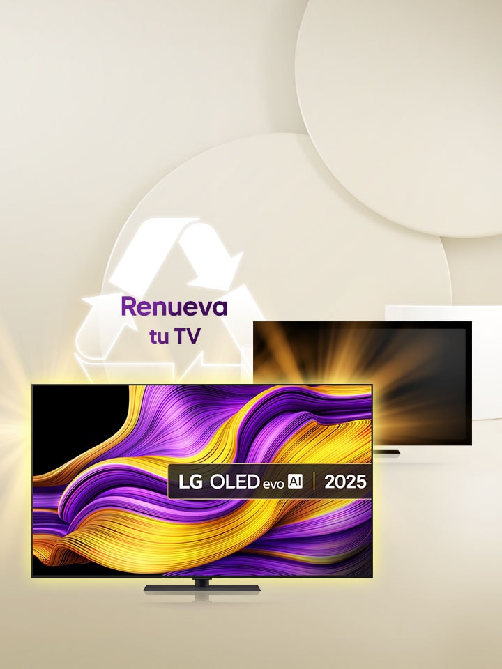 Imagen que muestra una promoción de actualización de televisores LG: canjea tus viejos televisores por un modelo OLED 2025 con hasta un 40% de descuento.	