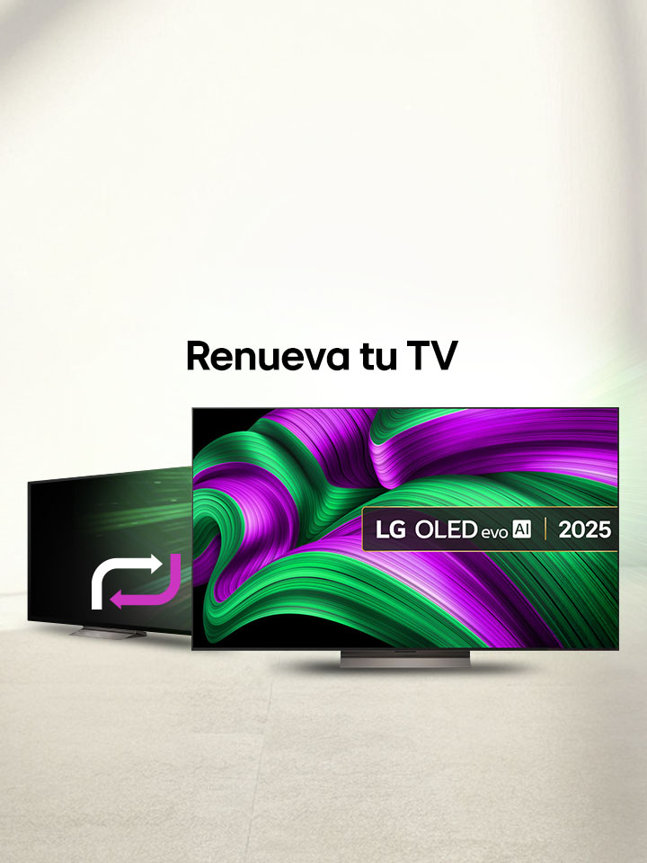 Imagen que muestra la promoción de canje de televisores LG: cambia un televisor antiguo por un modelo OLED 2025 más grande con hasta un 40% de descuento.	