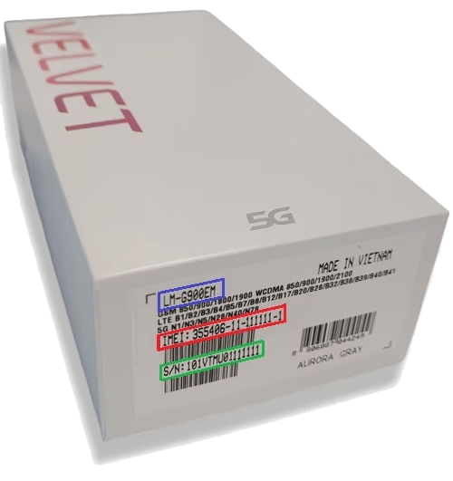 Código IMEI en la caja de producto