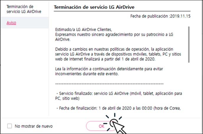 Terminación de servicio LG AirDrive