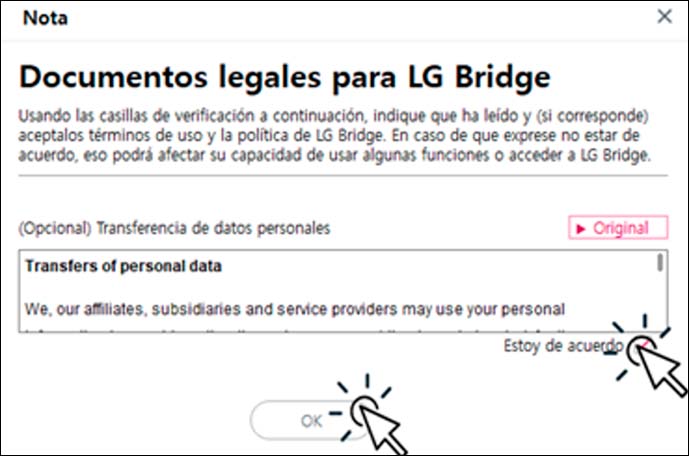 Documentos legales para LG Bridge