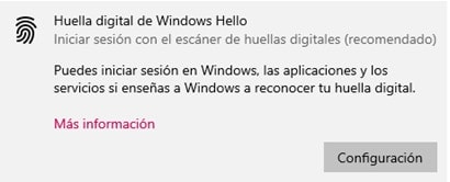 Huella digital de Windows Hello