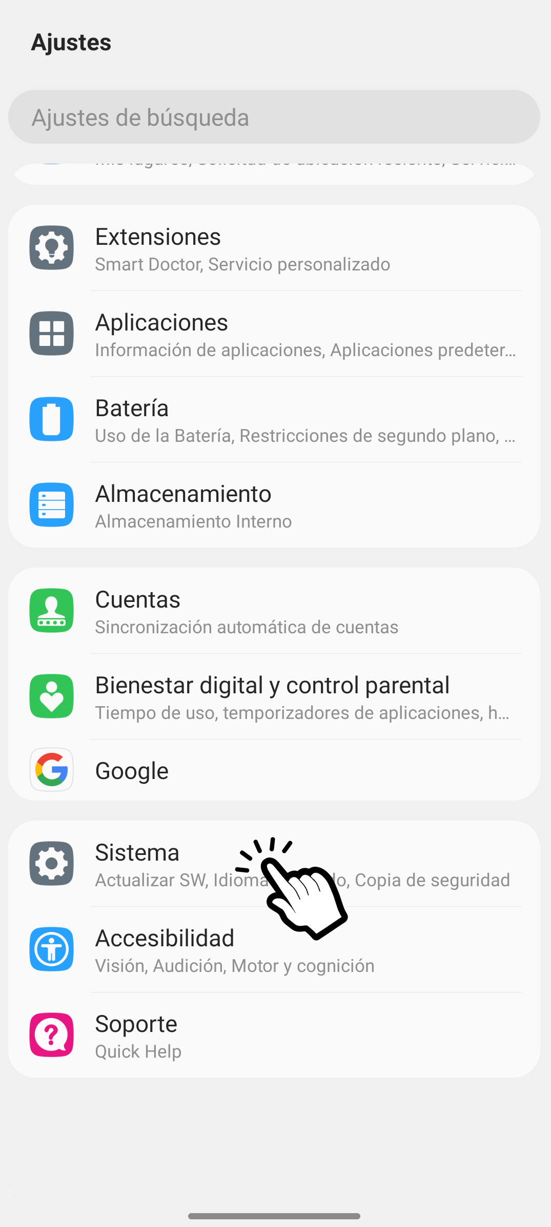 ajustes movil LG