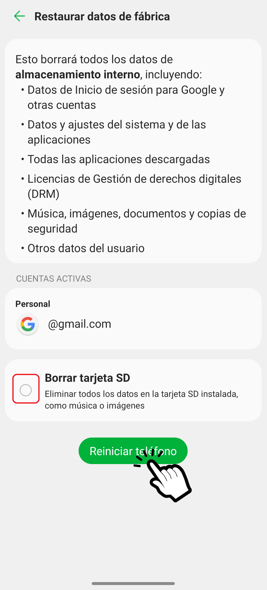 Restaurar datos de fábrica móvil LG