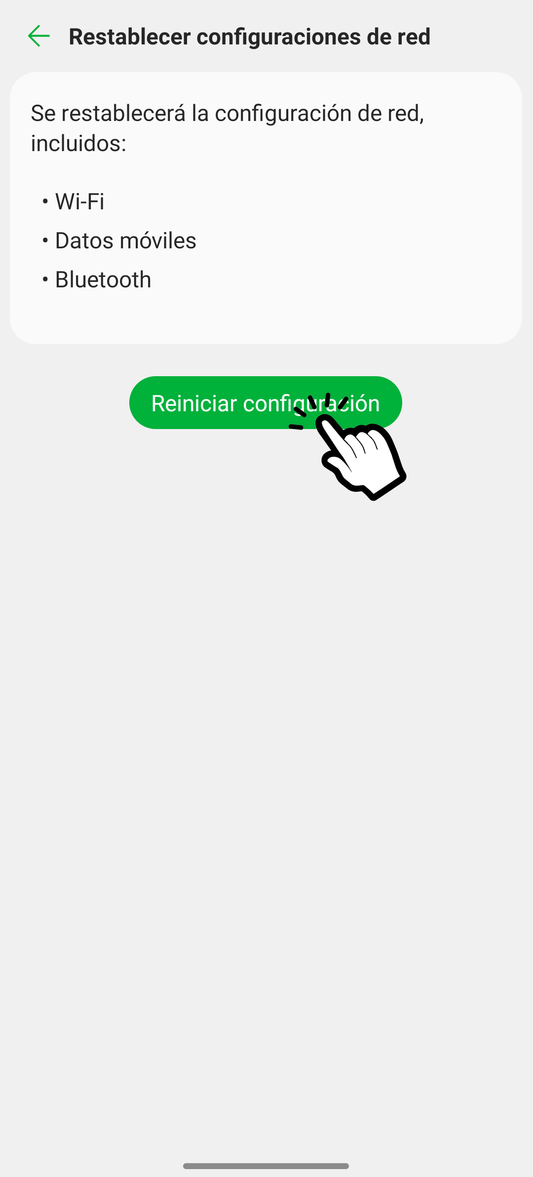 Restablecer configuraciones de red móvil LG