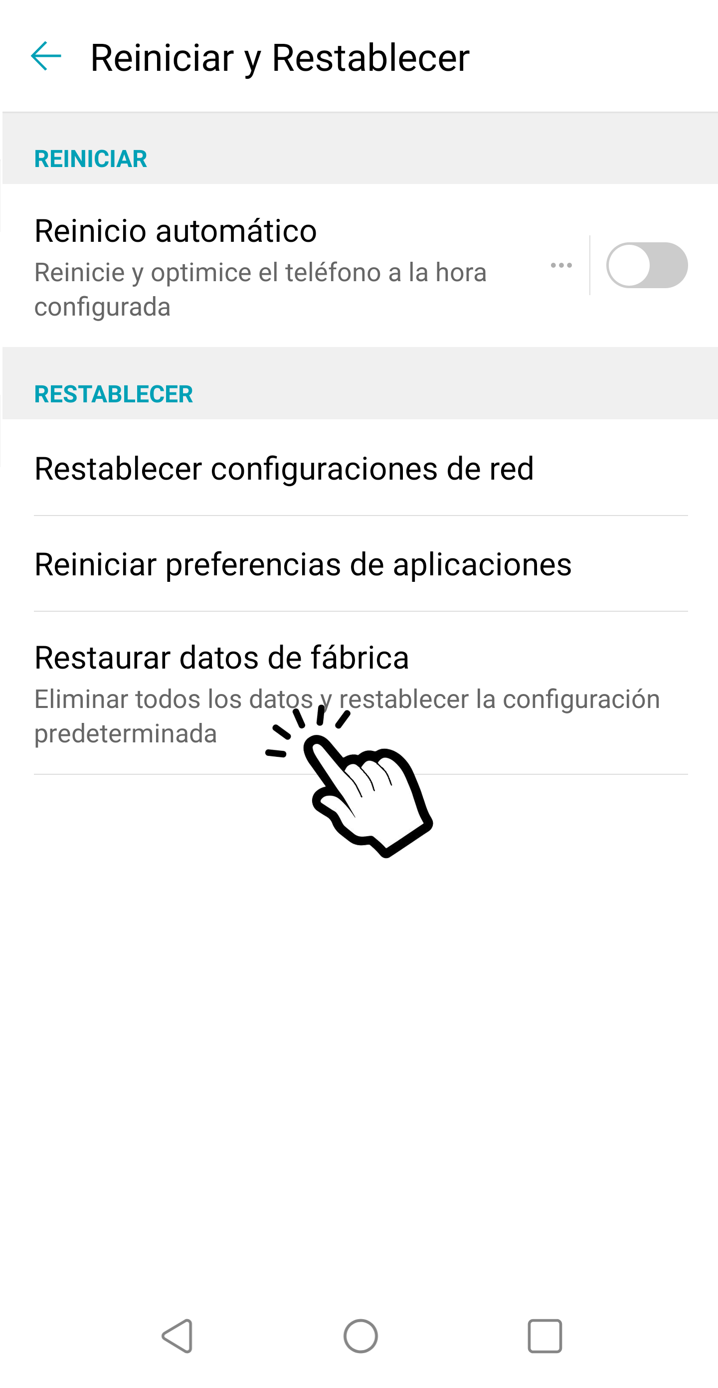 móvil LG anterior a 2019 reiniciar y restablecer