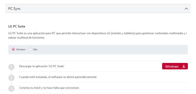 PC Suite descarga la versión de tu modelo