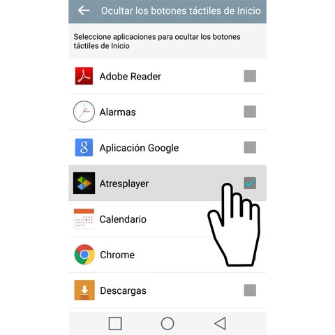 Selecciona la aplicación en la que ocultar los botones.