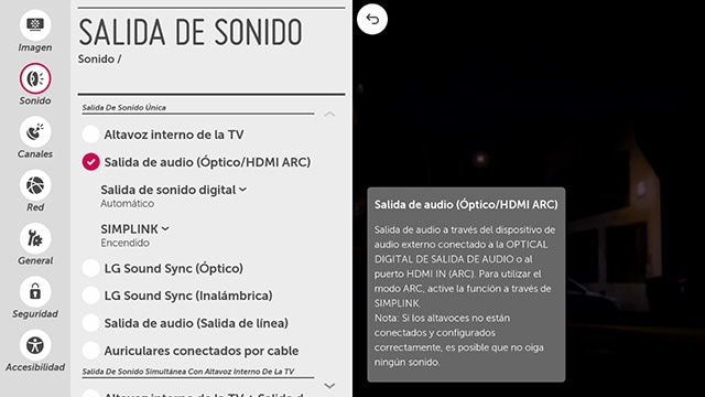 Salida de sonido Netflix WebOS