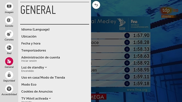 Menú ajustes de tu televisor