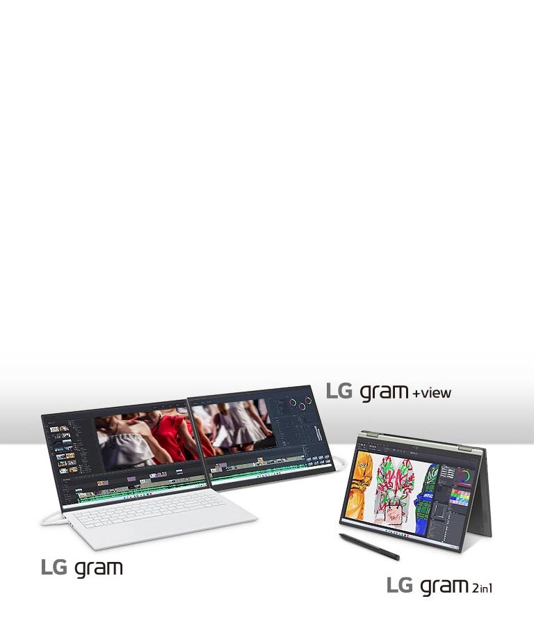A woman is holding LG gram with big smile.