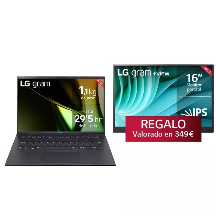 LG gram 14Z90S + Monitor Portátil LG +view 16MR70/ Ultra 5/ 16GB/ 512GB SSD, 14Z90S-G.AA55Z