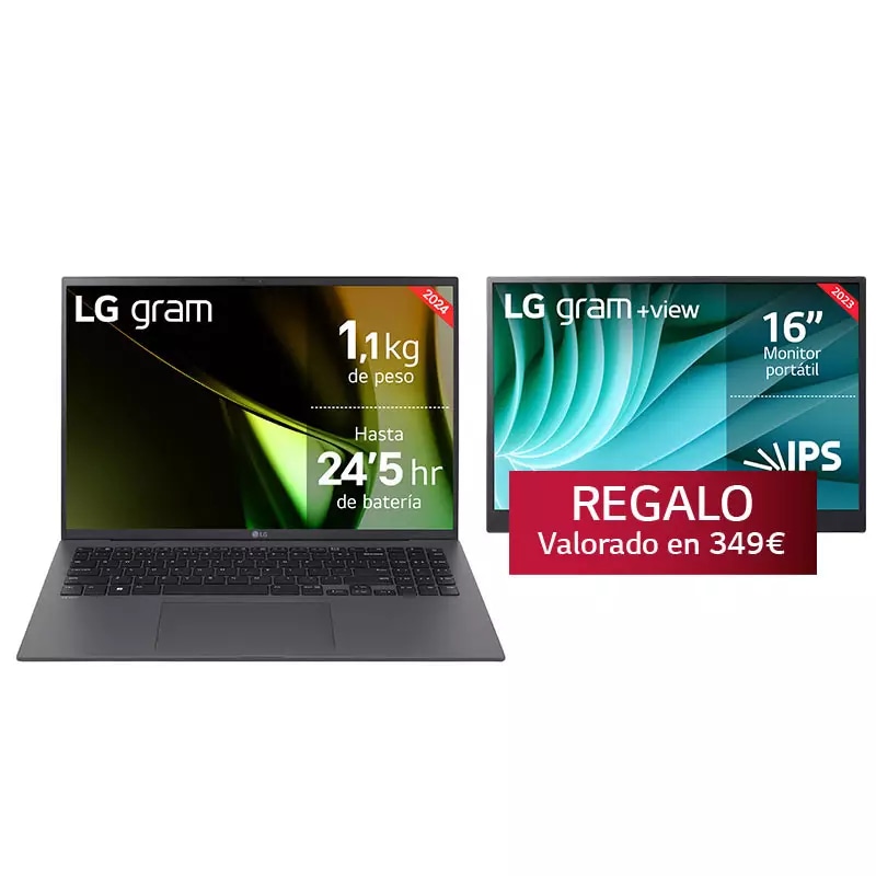 LG gram 16Z90S + Monitor Portátil LG +view 16MR70/ i7/ 32GB/ 1TB SSD, 16Z90S-G.AD7BZ.EEES.C