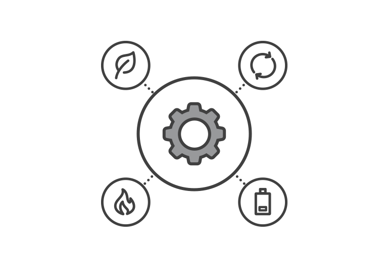 Se muestran los iconos de los modos bomba de calor, automático, turbo y vacaciones, todos ellos vinculados a la interfaz de configuración.