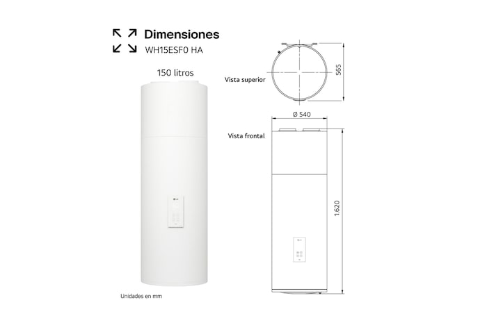 Vista superior da Bomba de Calor LG WH15ESF0.HA em branco essence, com design de montagem na parede.
