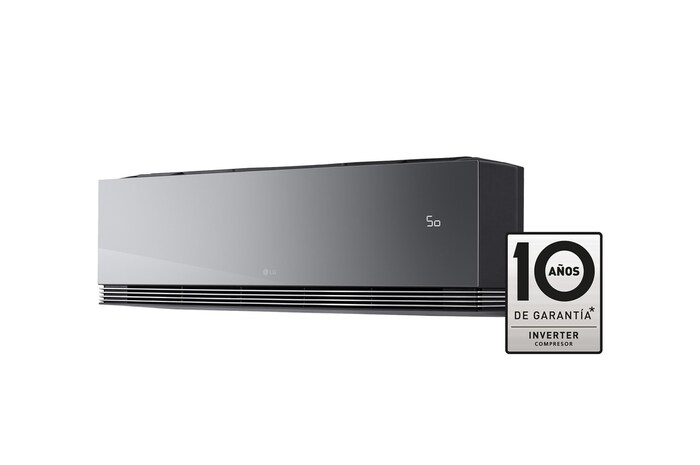 Vista frontale di un condizionatore d'aria LG con il deflettore inferiore apertoTelecomando per condizionatore LG con display e pulsanti