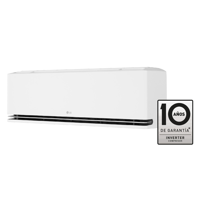 Front view of an LG air conditioner with the lower vane open