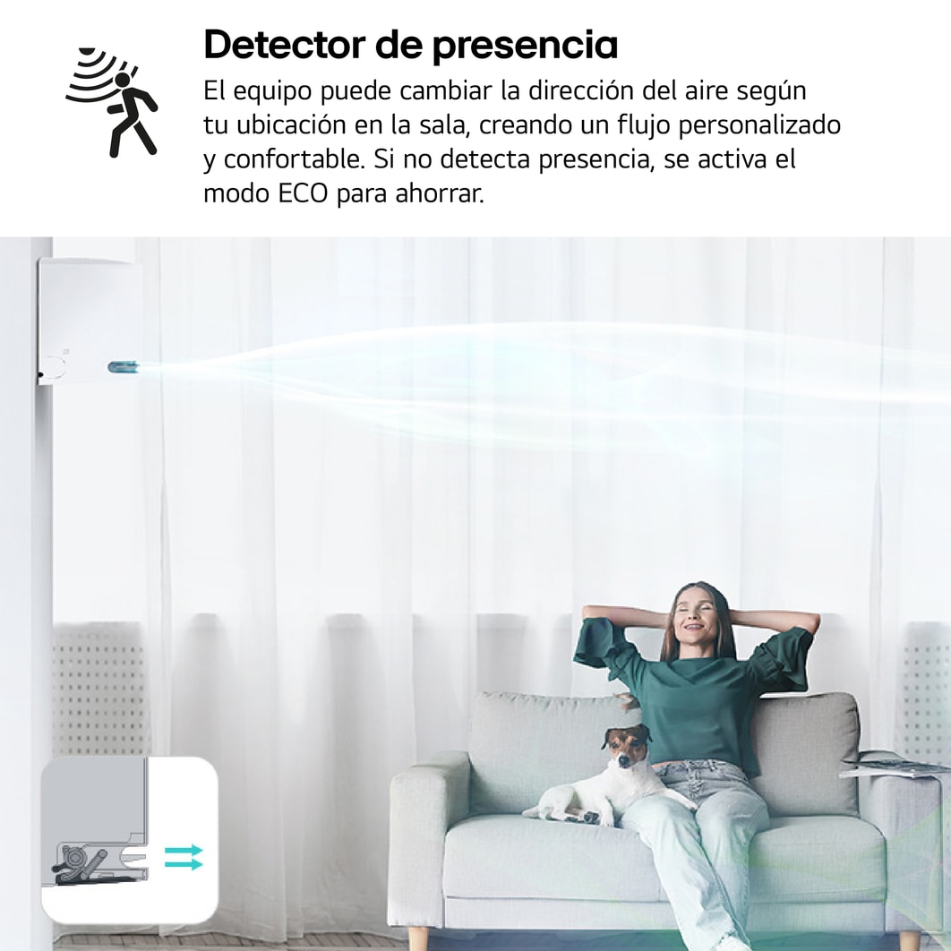 Modern living room with LG air conditioner on the wall