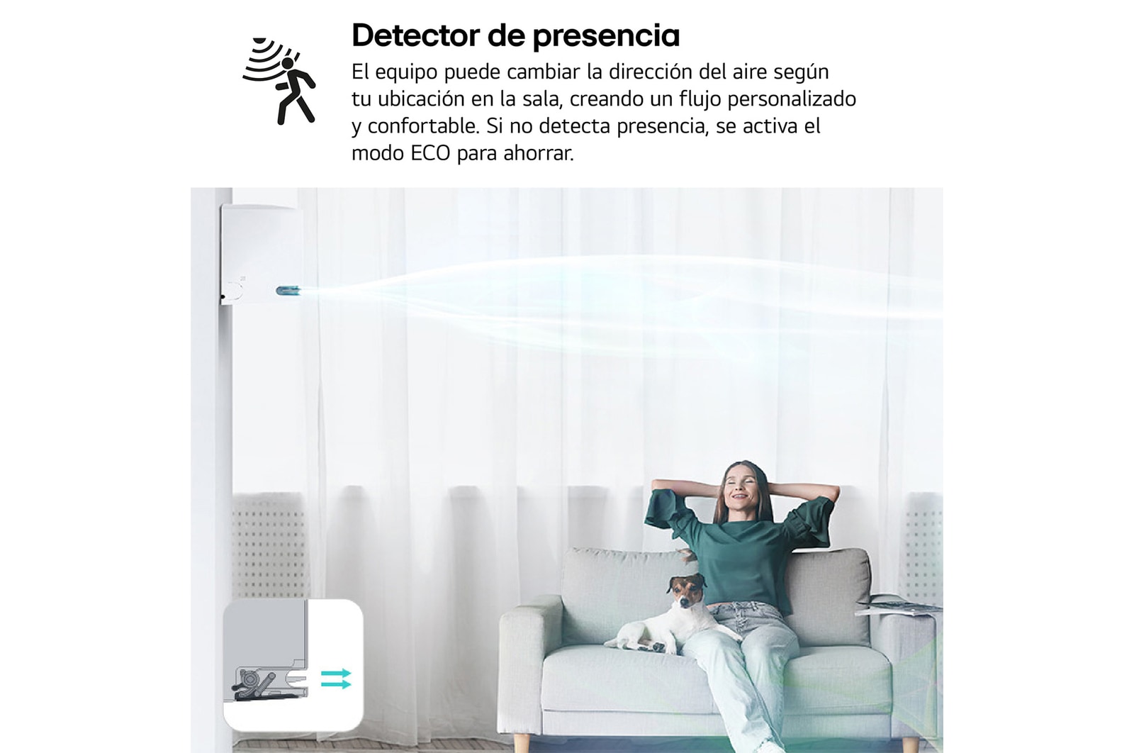 Modern living room with LG air conditioner on the wall