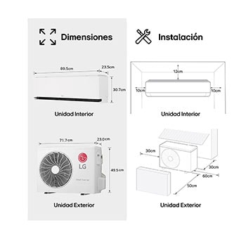 Illustration of LG AI Air technology in a living room with a wall-mounted air conditioner. The system adjusts airflow by sensing room temperature and user location. The accompanying text reads: 'AI Air with LG ThinQ: AI Air senses room temperature and adjusts airflow based on your location for comfort.'